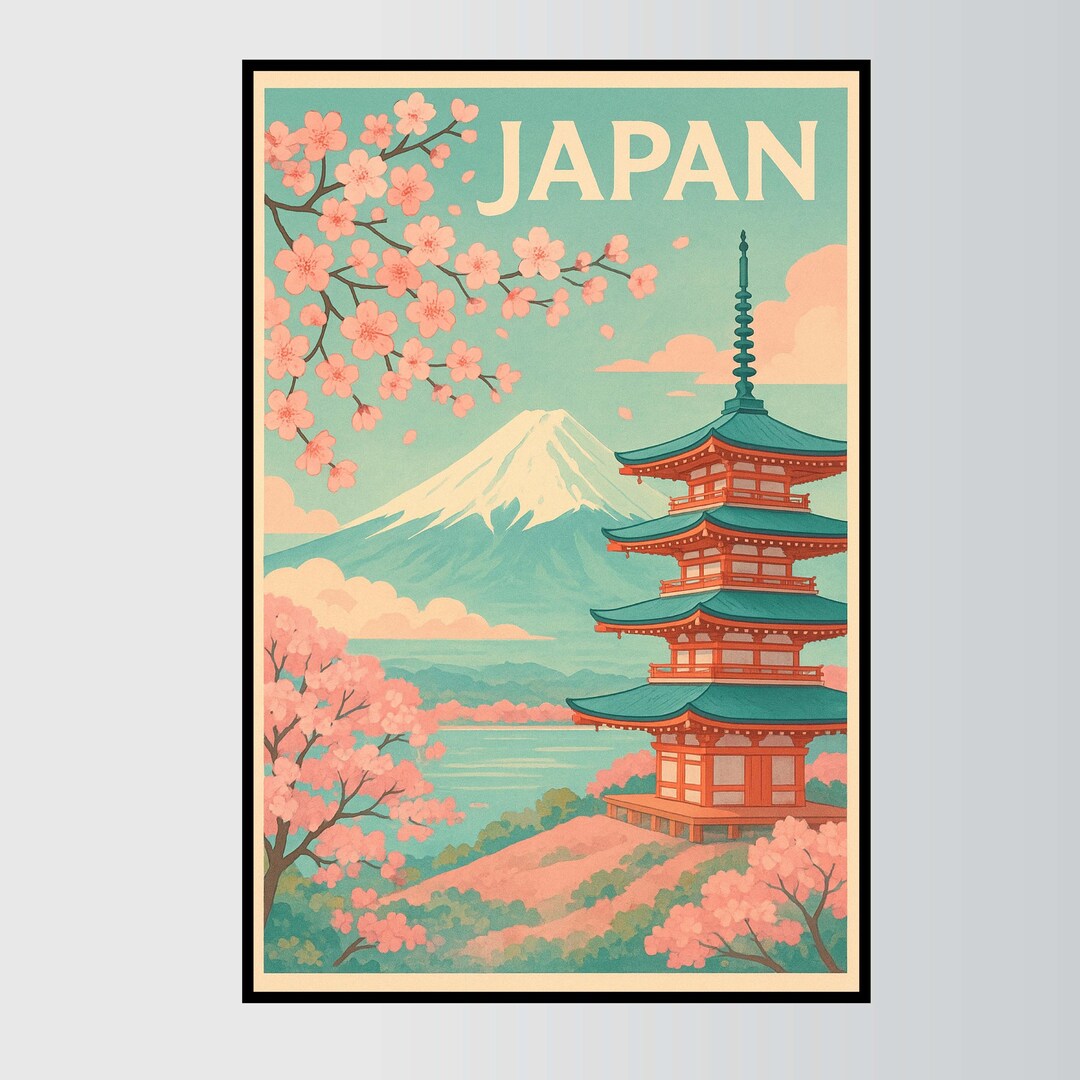 Vintage Mount Fuji Travel Poster: Japanese Pagoda Art Print - Etsy ...