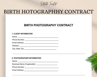 Birth Photography Contract Template – Editable DOC PDF for Maternity & Labor Sessions