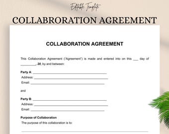 Collaboration Agreement Template – Editable DOC & PDF – Business Partnership Contract Form