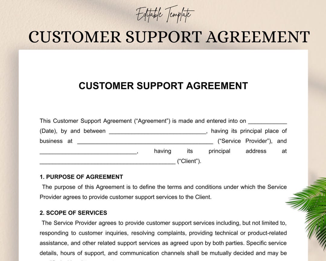 Customer Support Agreement Template | Service Level Contract (PDF, DOC ...