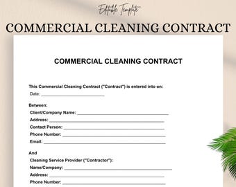 Commercial Cleaning Contract Template | Editable DOC & PDF | Janitorial Service Agreement