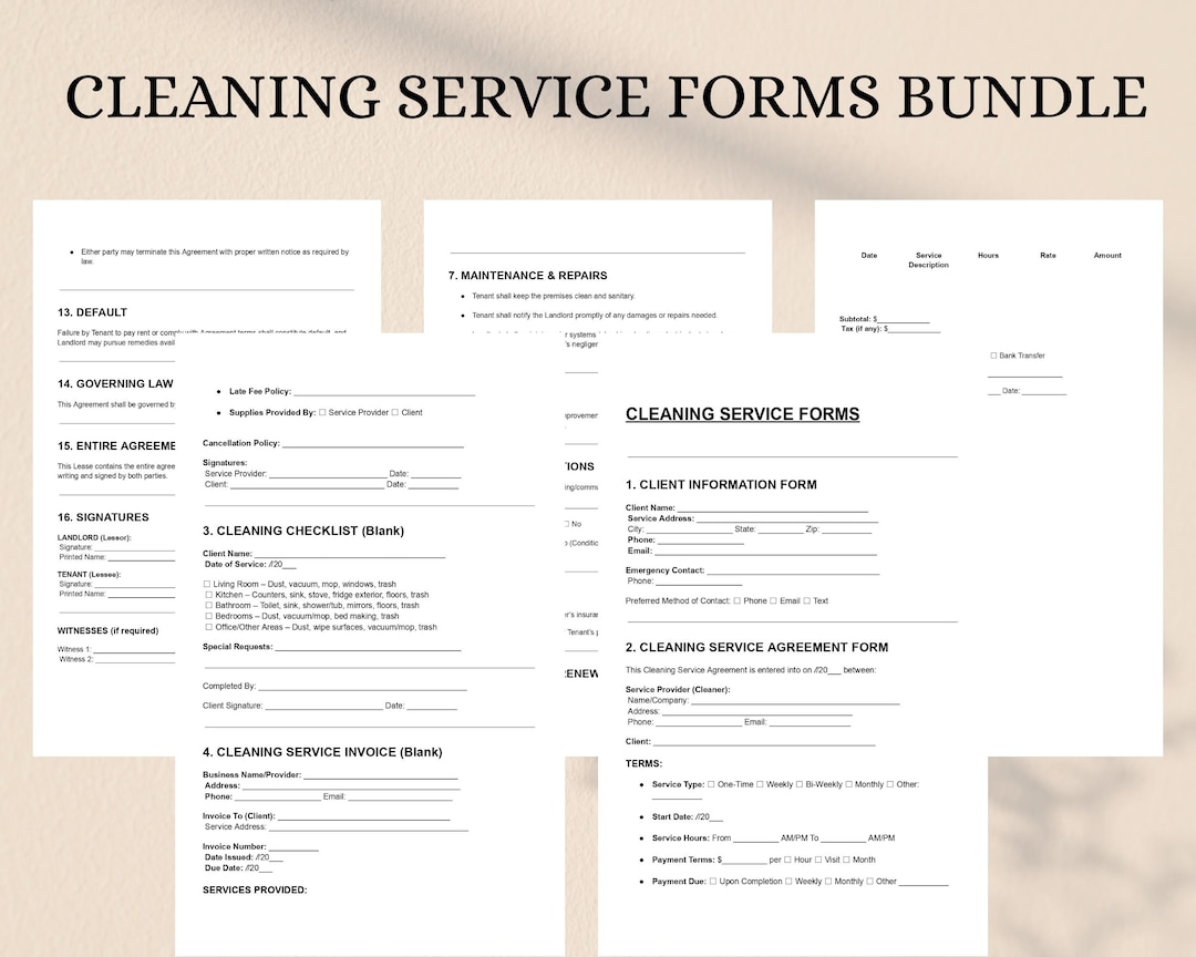 Clean Pdf Form Cleaning Service Forms Bundle | Editable Templates DOC PDF | Cleaning ...