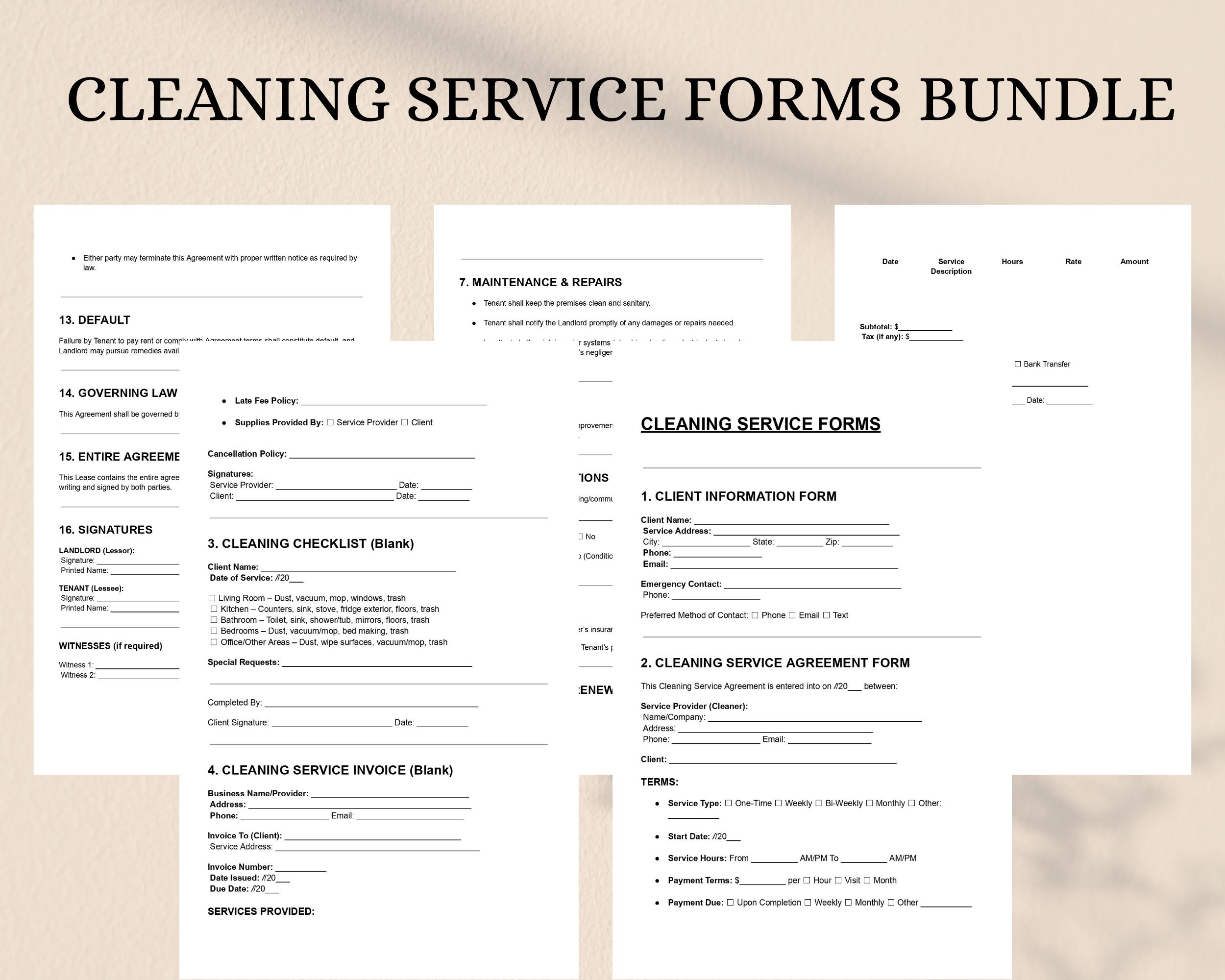 Example Fresh Service Forms Cleaning Service Forms Bundle | Editable Templates DOC PDF | Cleaning ...