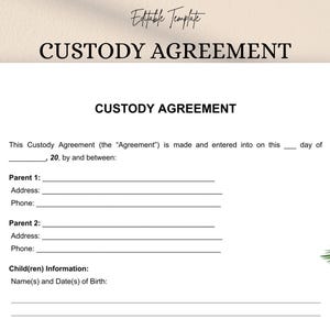 Custody Agreement | Editable Doc & PDF | Co-Parenting Contract | Child Custody Schedule Form | Legal Parenting Plan