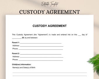 Custody Agreement | Editable Doc & PDF | Co-Parenting Contract | Child Custody Schedule Form | Legal Parenting Plan