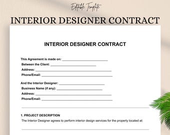 Interior Designer Contract Template | Editable DOC & PDF | Client Design Services Agreement