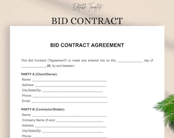 BID Contract Template | Editable DOC & PDF | Formal Proposal Agreement for Projects