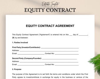 Startup Equity Contract Agreement: Editable Doc & PDF (Instant Download