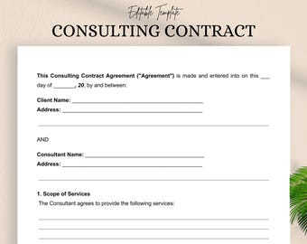 Consulting Contract | Editable Doc & PDF | Business Service Agreement | Independent Consultant Form | Instant Download