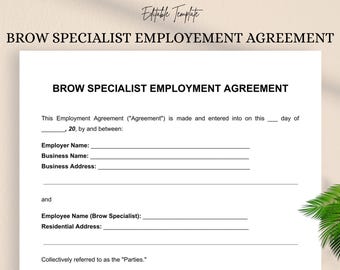 Brow Specialist Employment Agreement – Editable PDF & DOC – Beauty Salon Contract – Brow Artist Hiring Form