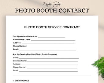 Photo Booth Contract | Editable Doc & PDF | Rental Agreement Template | Event Vendor Contract | Instant Download