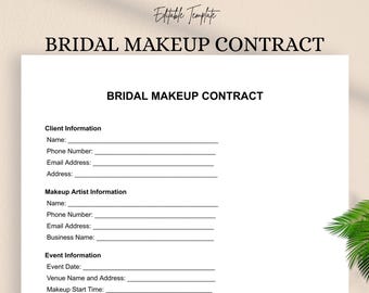 Bridal Makeup Contract Template – Editable DOC & PDF for Wedding Makeup Artists