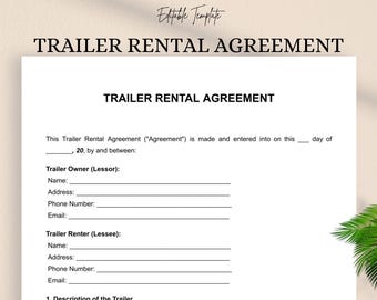 Trailer Rental Agreement Template | Editable DOC & PDF Lease Form