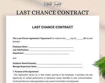 Last Chance Employment Agreement | Editable DOC & PDF Final Warning Contract