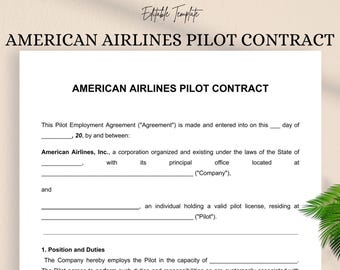 American Airlines Pilot Contract Template | Editable DOC & PDF Aviation Employment Agreement