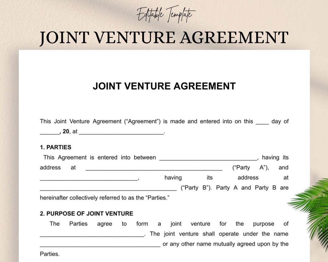 Joint Venture Agreement Template Editable PDF & DOC | Business JV ...
