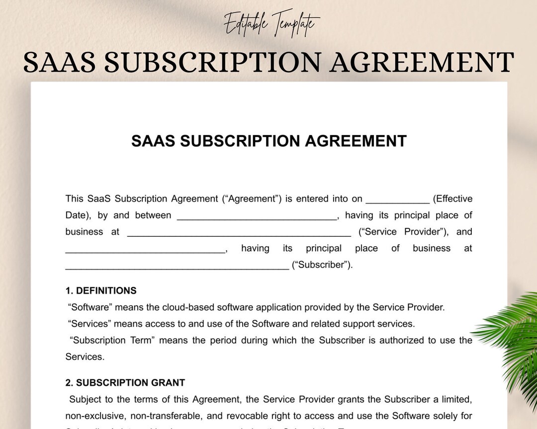 Saas Subscription Agreement Template – Software as a Service Contract ...