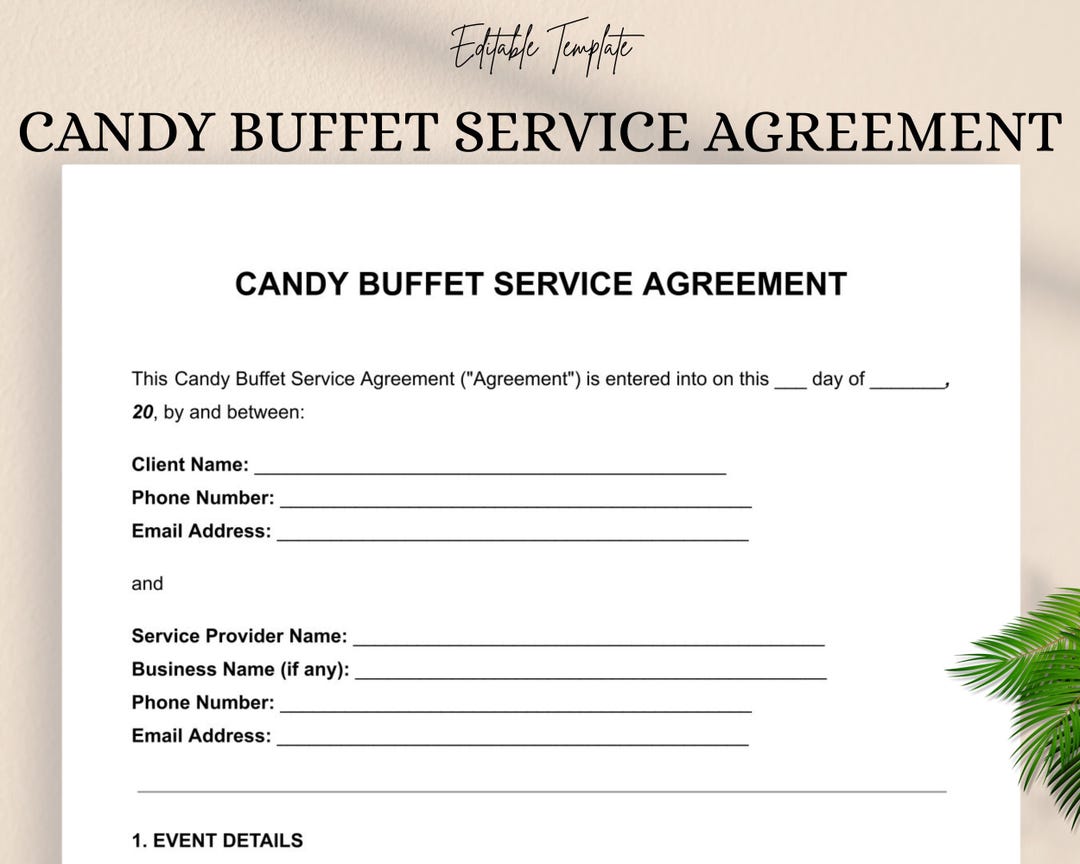 Candy Buffet Service Agreement | Editable Doc PDF | Dessert Table ...