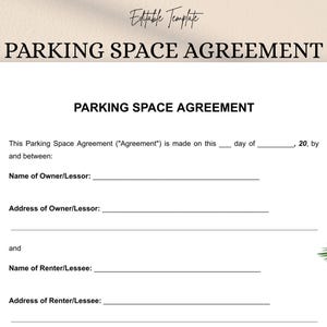 Parking Space Agreement – Editable DOC & PDF – Vehicle Parking Lease Contract Template