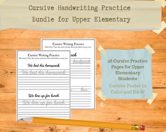 Back to School Cursive Handwriting Practice Bundle | Upper Elementary Handwriting Practice & Tracing Worksheets | Cursive Poster PDF