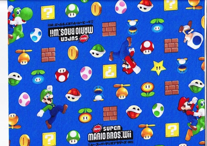SUPER Mario fabric Blue color 100cm x 95cm