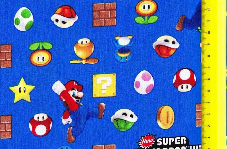 SUPER Mario fabric Blue color 100cm x 95cm