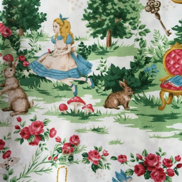 SALE Alice in wonderland fabric blue base colour One yard Entering wonderland