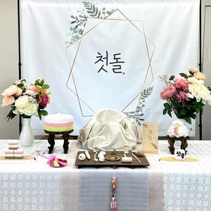 Rose Charm Korean Traditional Dohl Table, 100 days Table, 1st Birthday Party Table with Dohljabi Kit