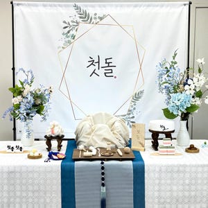 Azure Grace Korean Traditional Dohl Table, 100 days Table, 1st Birthday Party Table with Dohljabi Kit