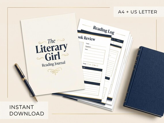 Reading Journal Printable Bundle | Book Tracker | Book Review Template | Book Club Kit | Booktok Literary Girl Aesthetic | Instant Download