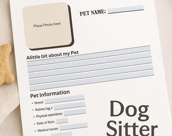 8 Fillable & printable pages | Dog Sitter Information Sheet | Pet Boarding Printable | Emergency Dog Care Instructions | Digital Download