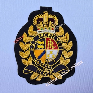Vintage Hand Embroidered Bullion Wire Badge , Blazer badge , Royal Crest, Royal Emblem, Ralph Family,Sew on ,Pocket Sized