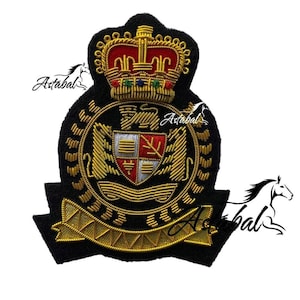 Classic Hand Embroidered Bullion Wire Badge , Blazer badge , Royal Crest, Royal Emblem, Ralph Family,Sew on ,Pocket Sized