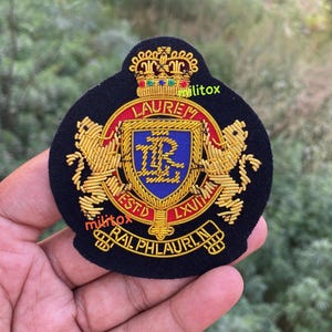 Hand Embroidered Bullion Wire Badge , Blazer badge , Royal Crest, Royal Emblem, Ralph Family,Sew on ,Pocket Sized