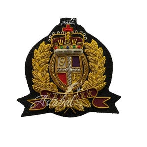 Vintage Hand Embroidered Bullion Wire Badge , Blazer badge , Royal Crest, Royal Emblem, Ralph Family,