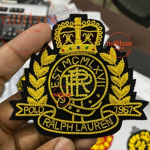 Vintage Hand Embroidered Bullion Wire Badge , Blazer badge , Royal Crest, Royal Emblem, Ralph Family,Sew on ,Pocket Sized