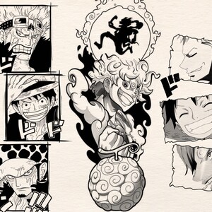 Procreate Brushes – 90 One Piece Anime | Manga Stamps | Coloring Book Tattoo & Digital Art Brush Set for Procreate on iPad image 2
