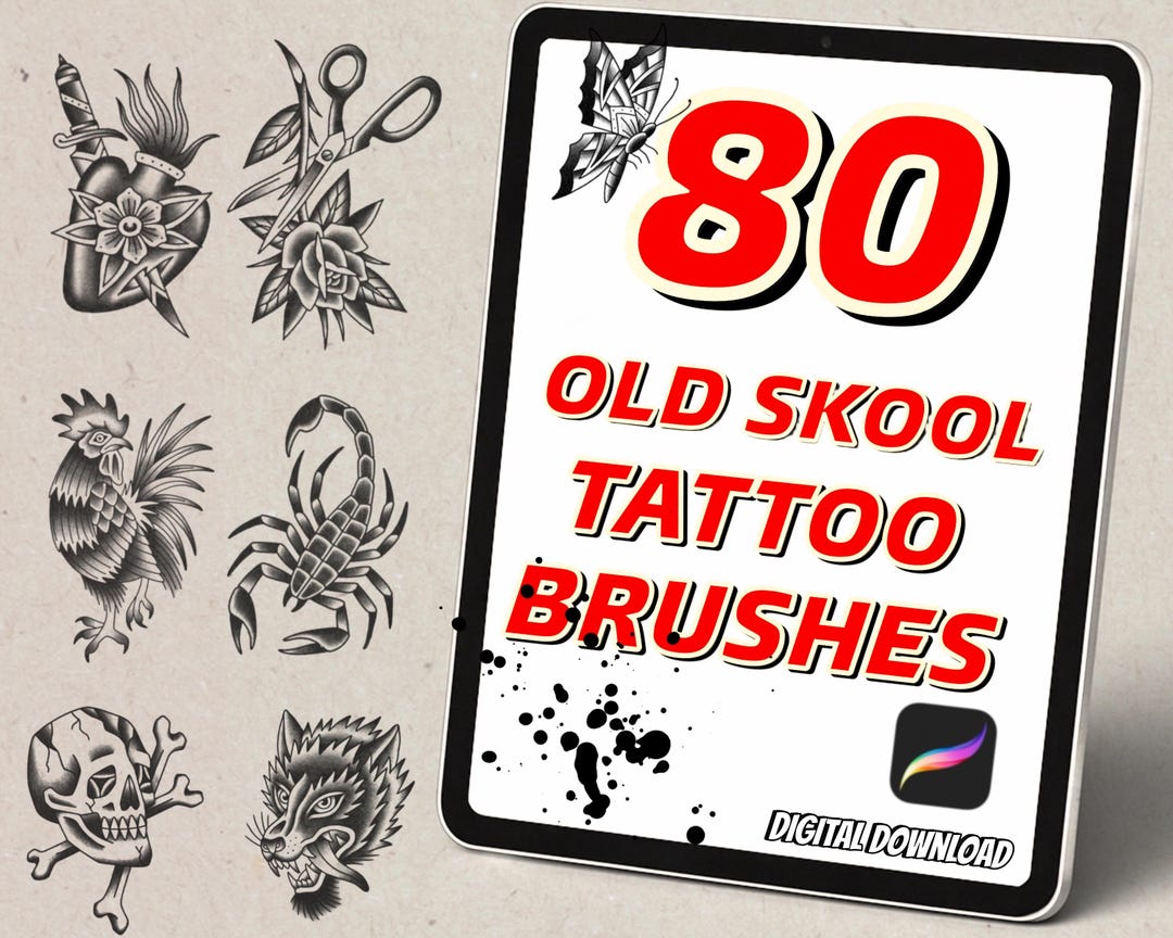 80 Old Skool Procreate Tattoo Brushes | Traditional Flash Stamp Set ...