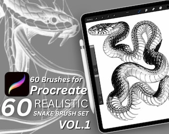 60 pinceaux de tatouage de serpent réalistes pour procréer - Tampons de serpent préconçus pour les tatoueurs, les artistes flash et les illustrateurs numériques