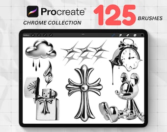125 Surrealism Tattoo Stamps for Procreate | Face & Figure Brushes | Realistic Procreate Stencil | Digital Flash for Tattoo | Chrome Design