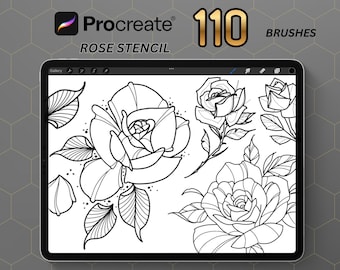 110 High-Resolution Rose Tattoo Stencils | Procreate Tattoo Stamps | Instant Download | Tattoo flash | Tattoo designs | Flash