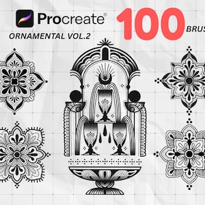 100 Procreate Ornamental vol2  Tattoo Brushes – Mandala, Filigree, Line Art, Pattern Stamps, Vintage Tattoo Flash, Pro Linework Brush