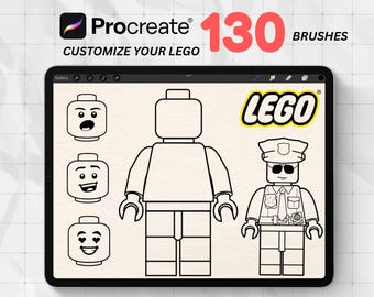 Digital Coloring Bundle: Brushes for ProCreate, Personalized, Customized Cute LEGO, Brush Set for iPad Coloring Books and Pages, Stamp