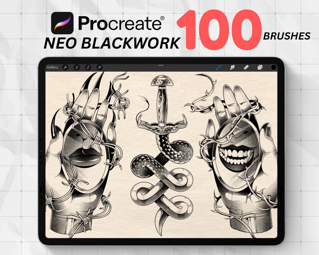 100 Neo Traditional Dark Work Procreate Tattoo Brushes – Horror, Sketch ...