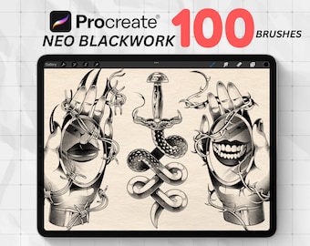 100 Neo Traditional Dark Work Procreate Tattoo Brushes – Horror, Sketch & Blackwork Stamp Set for iPad | Procreate Brushset for Tattoo Arti