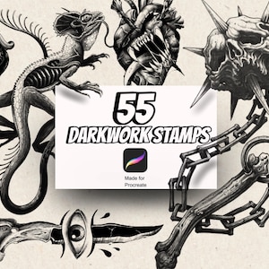 55 Dark Work Procreate Tattoo Brushes – Horror, Sketch & Blackwork Stamp Set for iPad | Procreate Brushset for Tattoo Artists