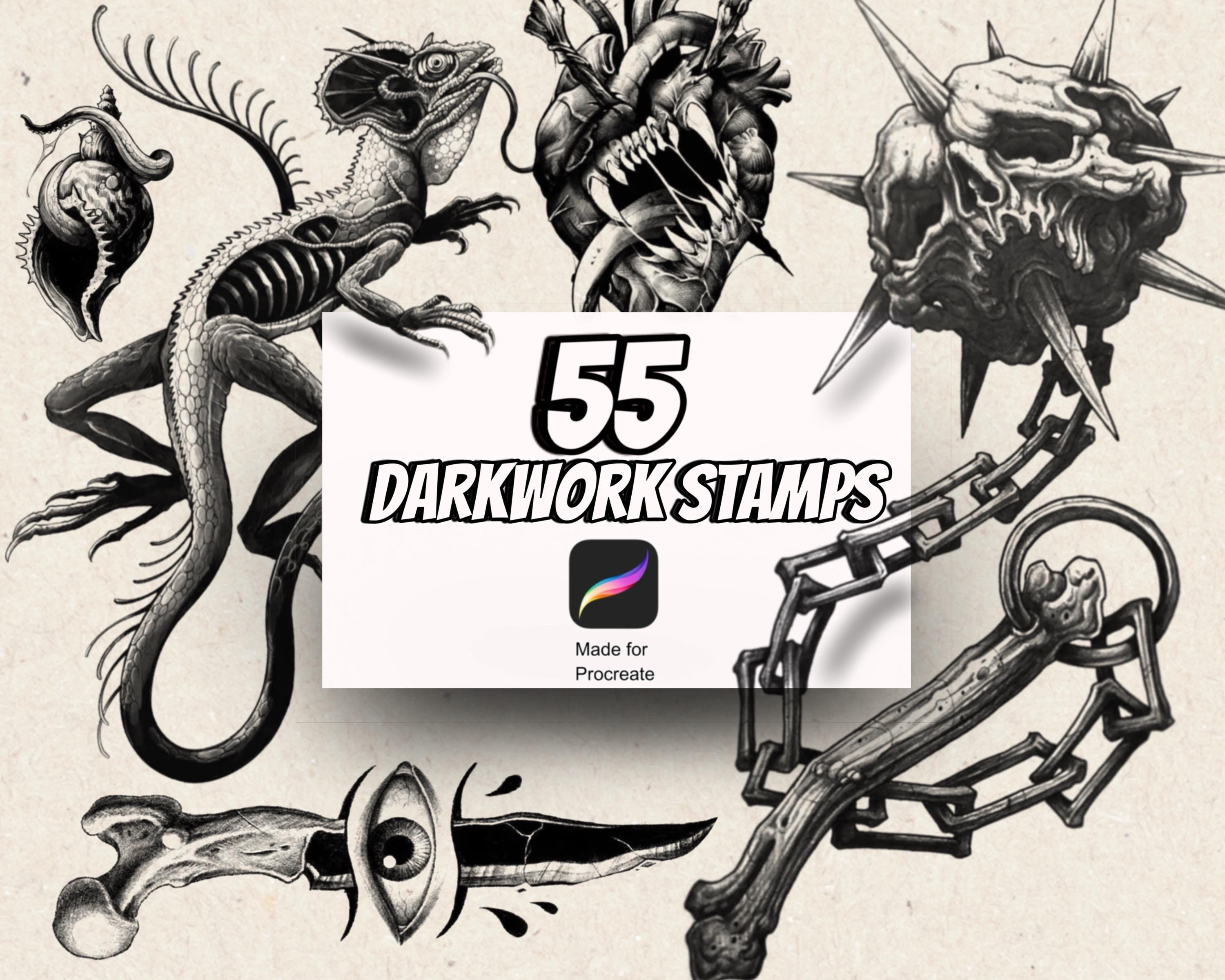 55 Dark Work Procreate Tattoo Brushes – Horror, Sketch & Blackwork ...