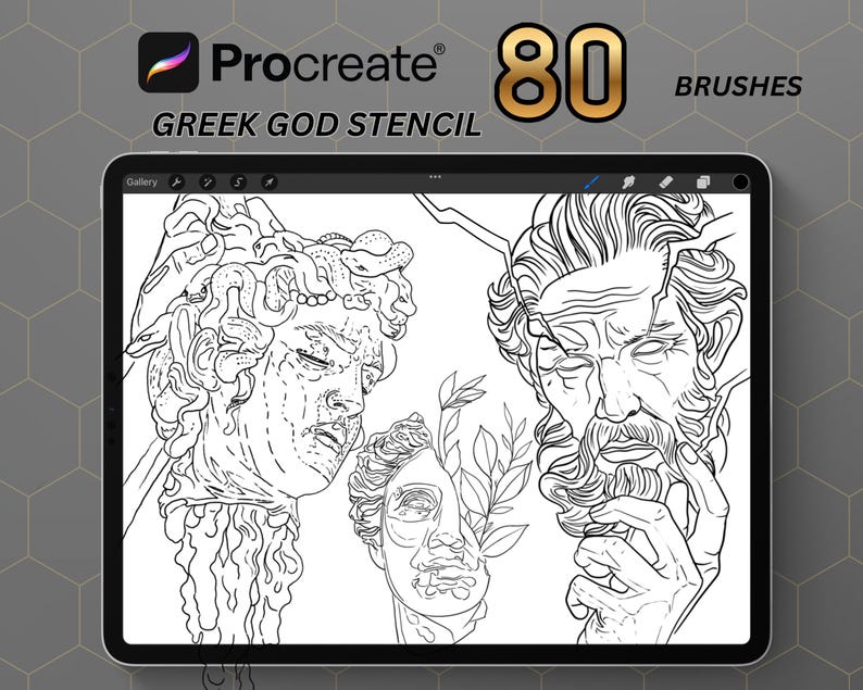 80 Greek Realism Tattoo Stencil Stamps for Procreate L Fine Line Brush ...