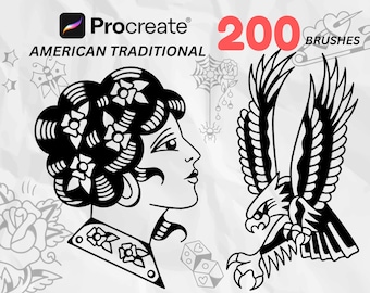 200 High-Resolution Traditional Tattoo Stencils | Procreate Tattoo Stamps | Instant Download | Tattoo flash |Time-Saving Designs for Artists
