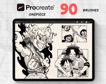 Procreate Brushes – 90 One Piece Anime | Manga Stamps | Coloring Book Tattoo & Digital Art Brush Set for Procreate on iPad